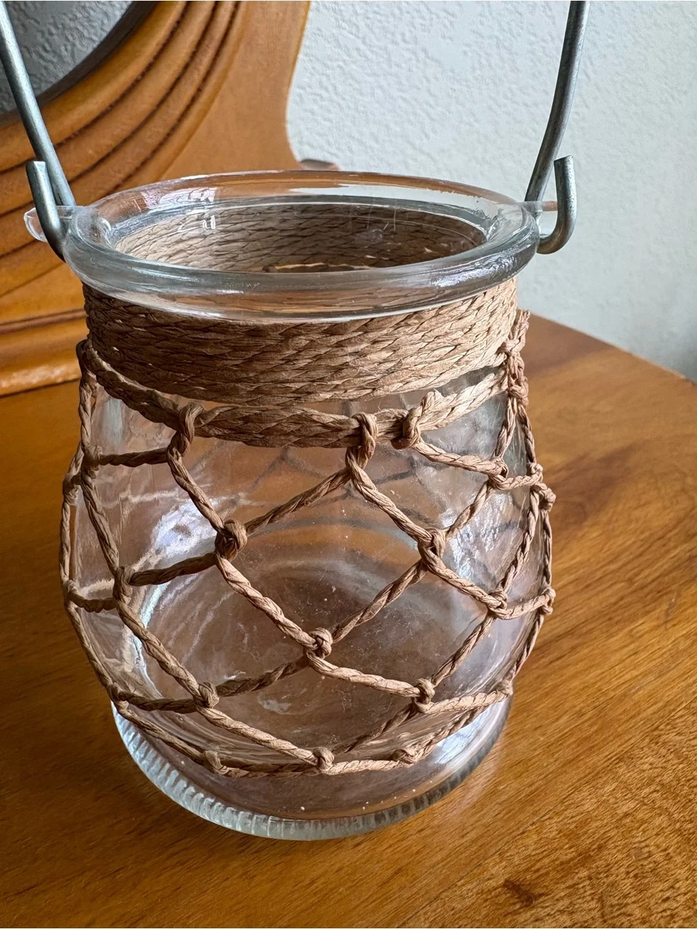 Glass Lantern Vase with Brown Twine Netting - Home Accents